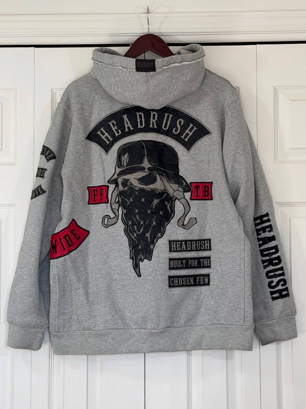 Headrush Grey Zip-Up Jacket with Embroidered Biker Skull